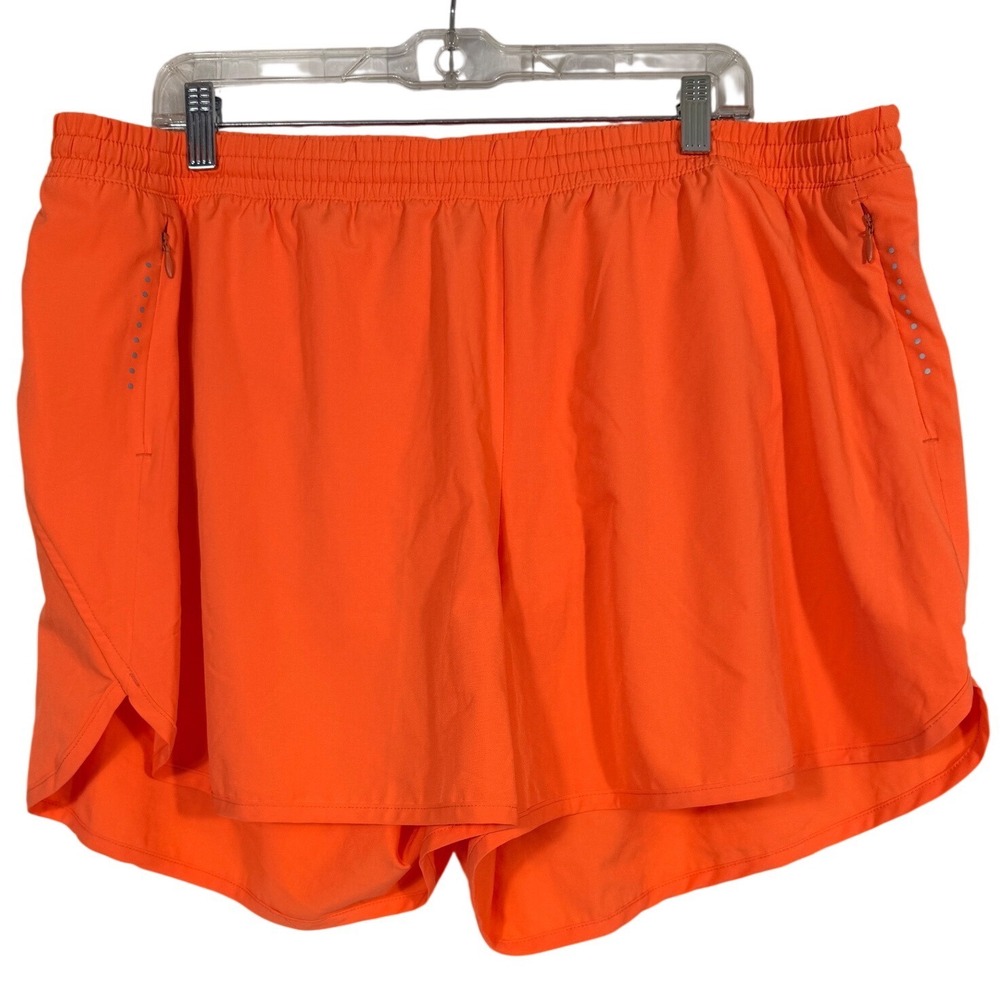 Old Navy Active StretchTech Neon Orange Running Shorts XL Zipper Pockets Liner